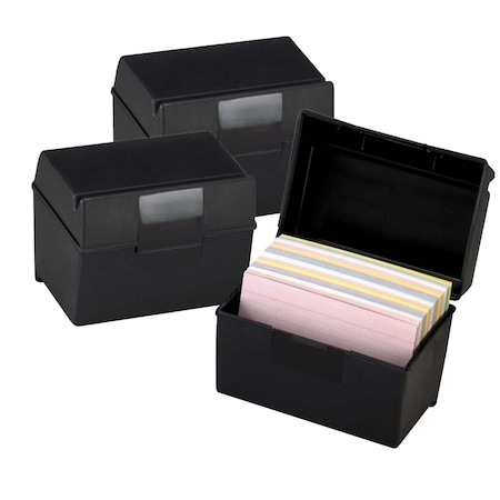 Oxford Plastic Index Boxes, 4 x 6, 400 Card Capacity, Black, 3PK 1461